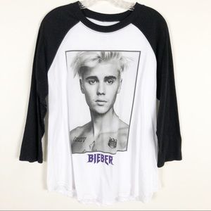 Justin Bieber Baseball Black White Band Tee Medium